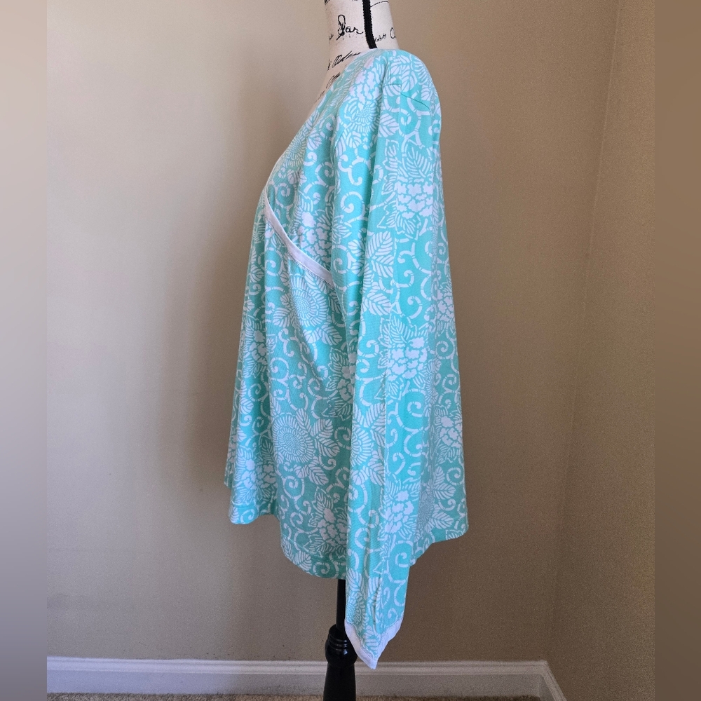 Garnet Hill Green Cotton Sleep Shirt Womens XL oriental Lightweight Pullover - Picture 5 of 11